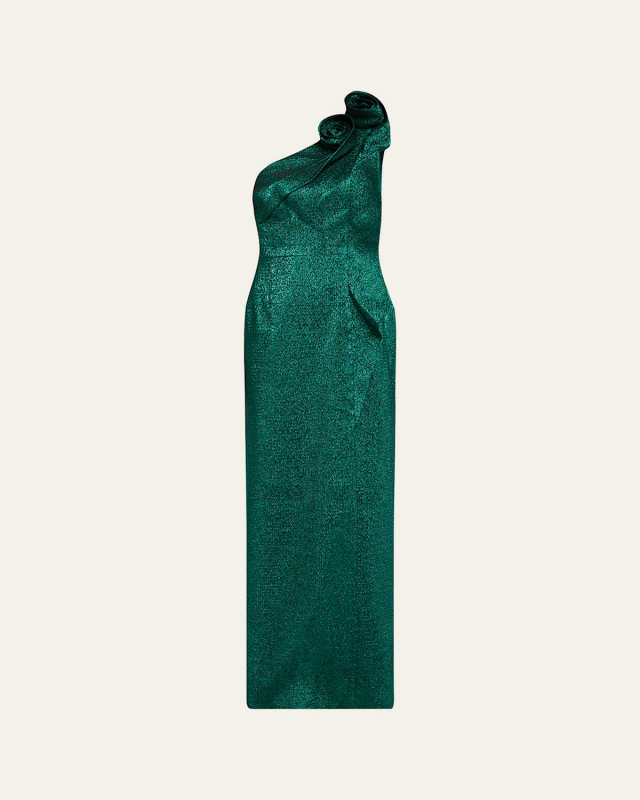 One-Shoulder Sparkle Jacquard Column Gown